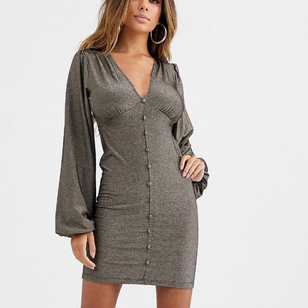 Glitter long sleeve button dress - Xs